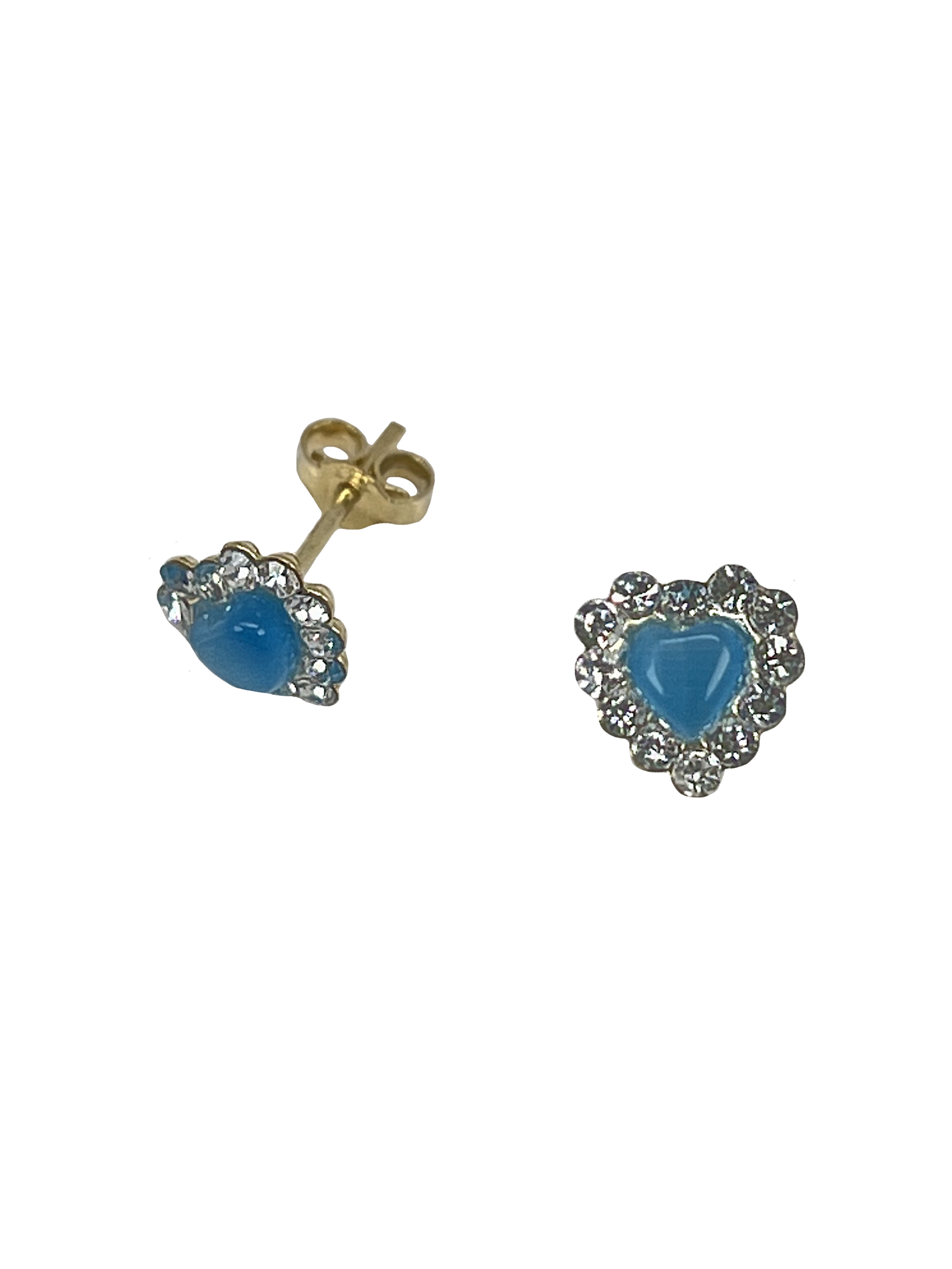 Gouden hartjes oorbellen met blauwe maansteen en zirkonia's