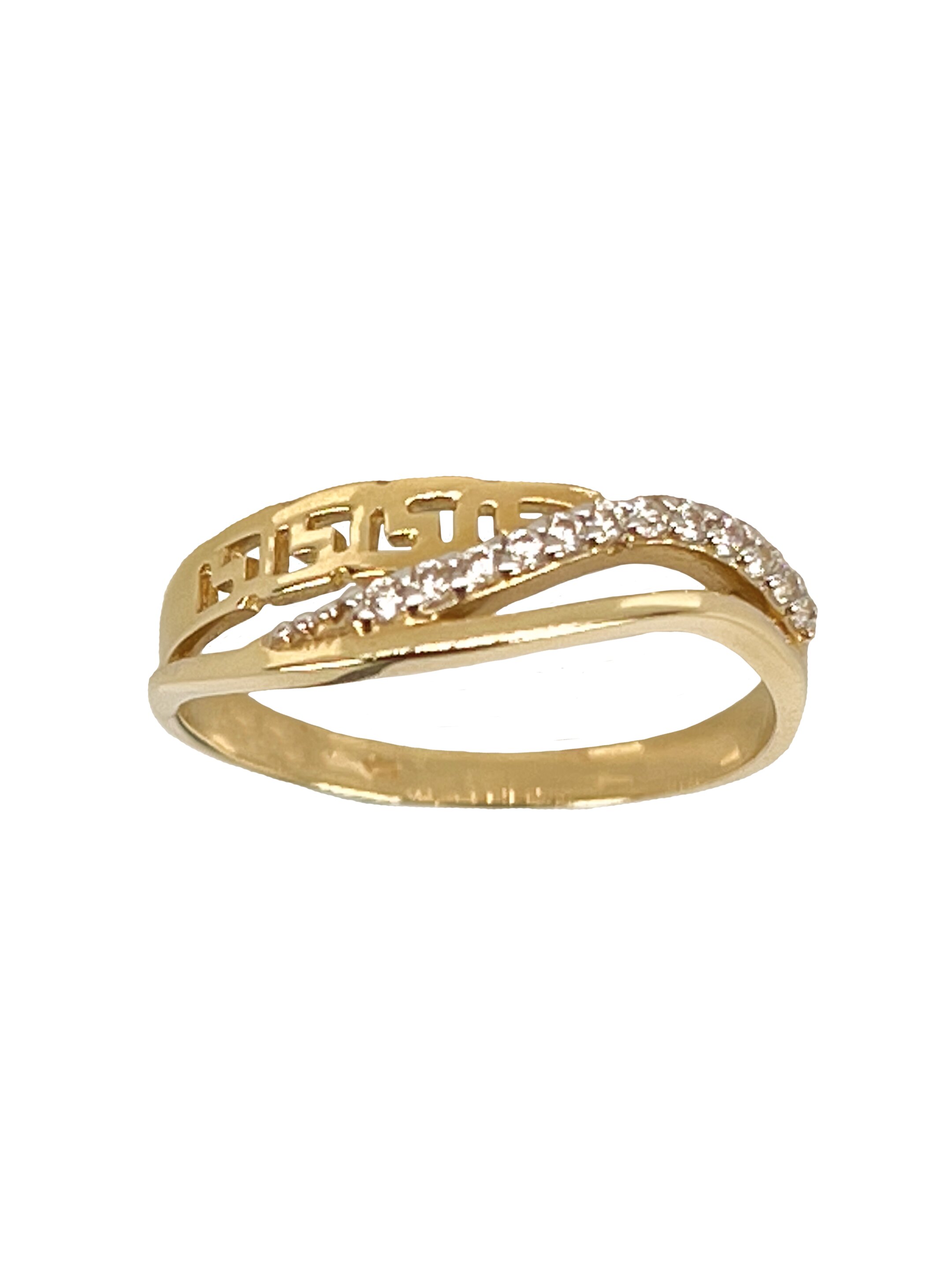 Gouden ring met zirkonen en antieke patronen