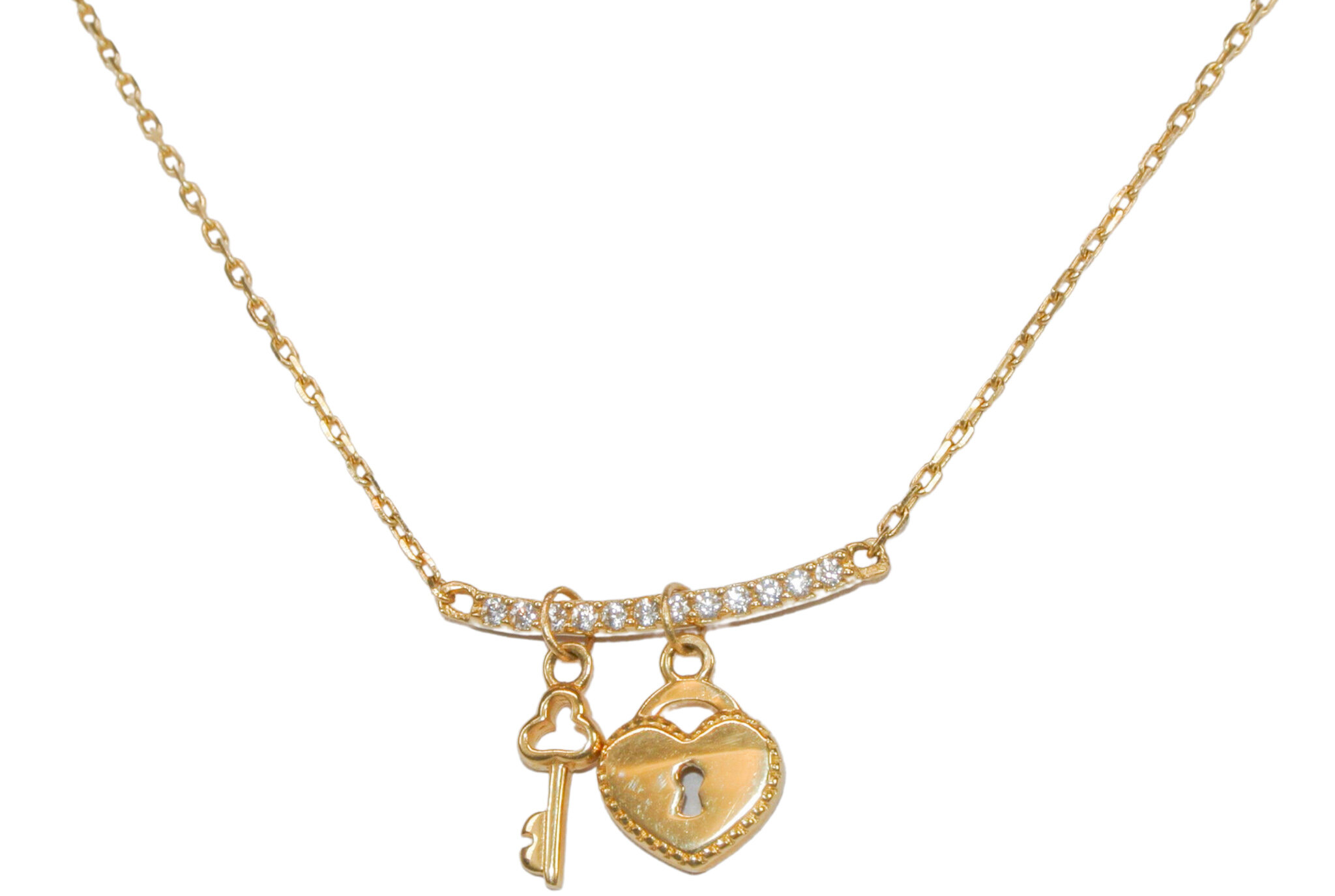 Guld halskæde med zirkoner Nøgle fra hjertet