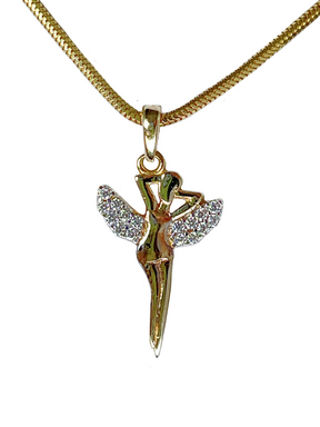 Guld vedhæng engel med vinger med zirkoner