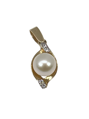 Guldvedhæng med perle og zirkoner