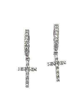 Hanging earrings made of white gold crosses with zircons