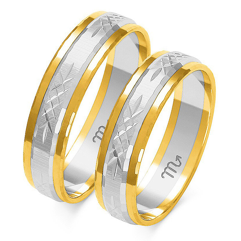 Įvairiaspalviai vestuviniai žiedai su faziniu profiliu