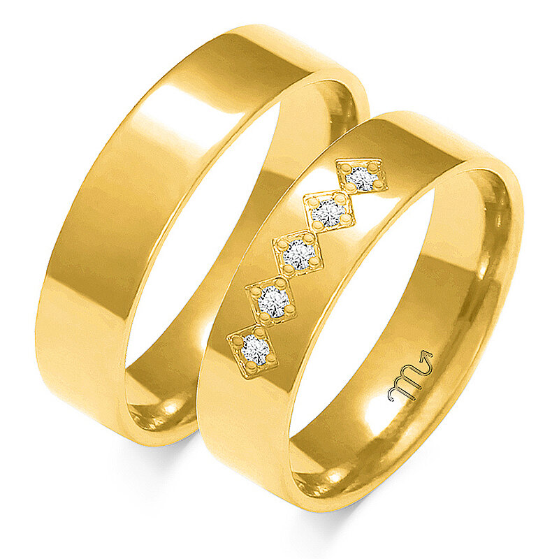 Klasikiniai blizgantys vestuviniai žiedai su penkiais akmenimis