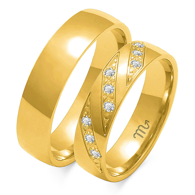 Klasikiniai blizgūs vestuviniai žiedai pusiau apvaliu profiliu