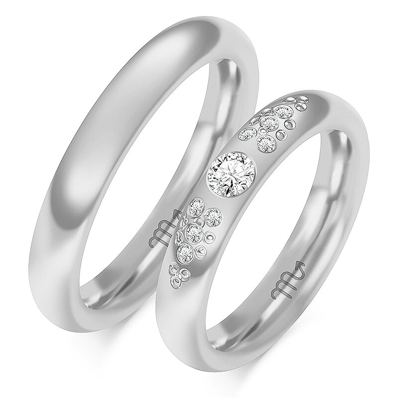 Klasikiniai blizgūs vestuviniai žiedai su kalnų krištolais