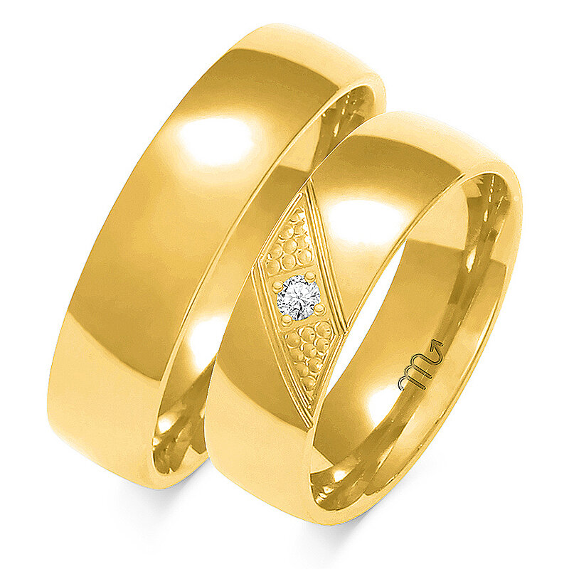 Klasikiniai vestuviniai žiedai su blizgančiu akmeniu