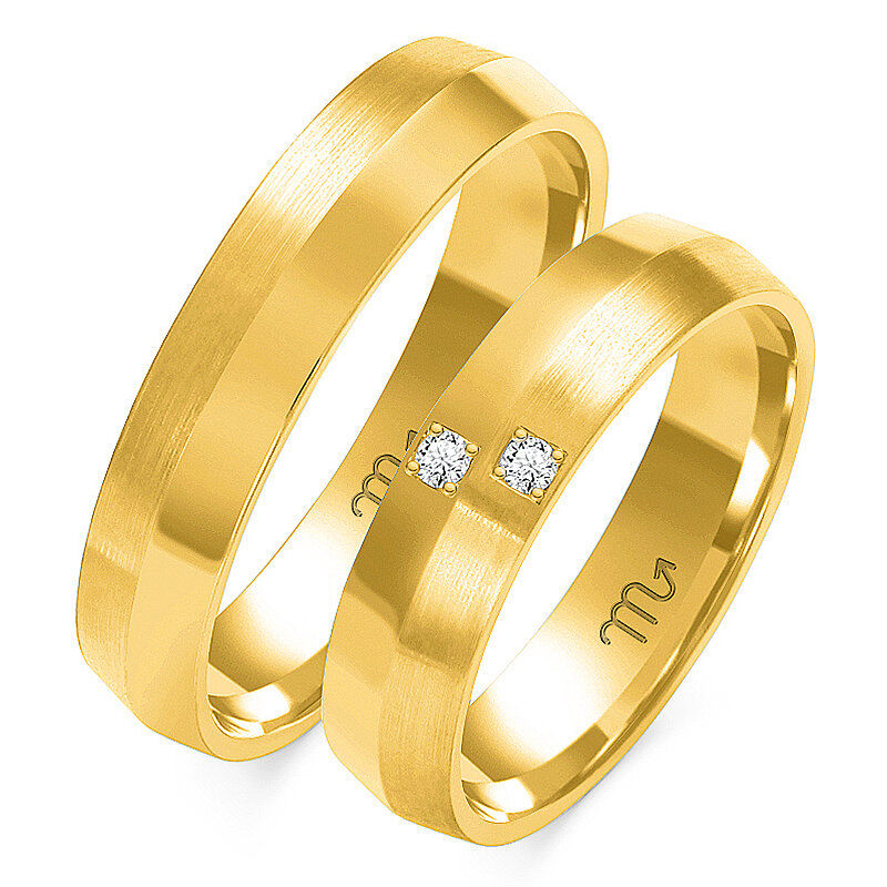 Klasikiniai vestuviniai žiedai su blizgia ir matine linija