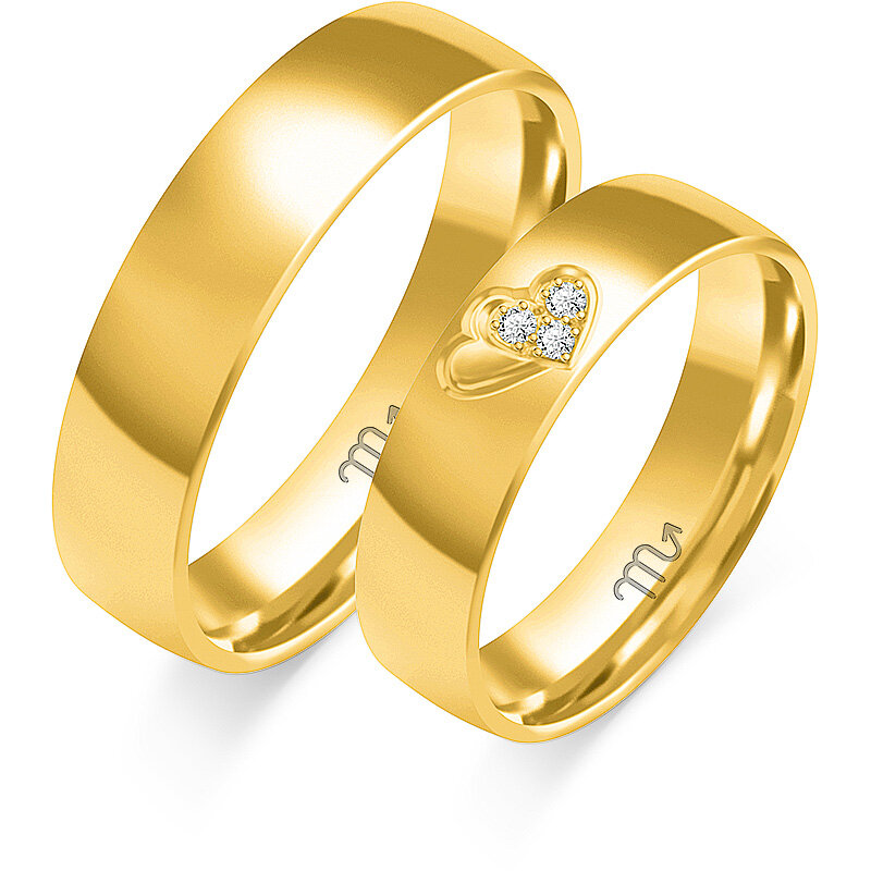 Klasikiniai vestuviniai žiedai su dviem širdelėmis