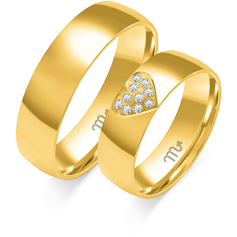 Klasikiniai vestuviniai žiedai su širdele ir kalnų krištolais