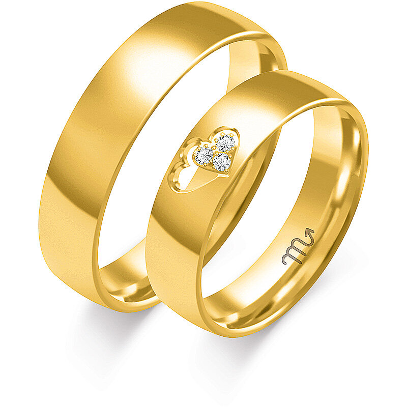 Klasikiniai vestuviniai žiedai su širdelėmis ir kalnų krištolais