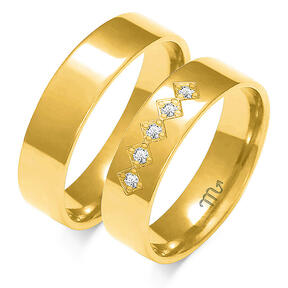 Klasiski spīdīgi laulības gredzeni ar pieciem akmeņiem