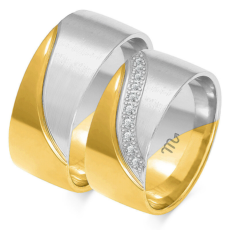 Kombinuoti matiniai vestuviniai žiedai su kalnų krištolais