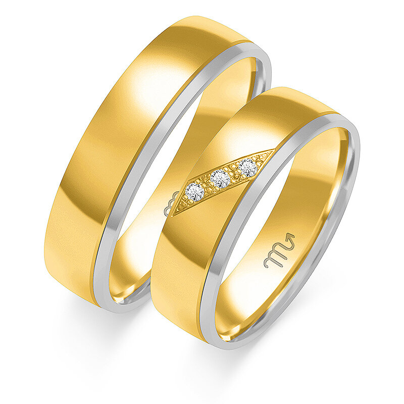 Kombinuoti vestuviniai žiedai su akmenimis