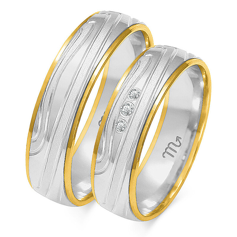 Kombinuoti vestuviniai žiedai su matinėmis linijomis