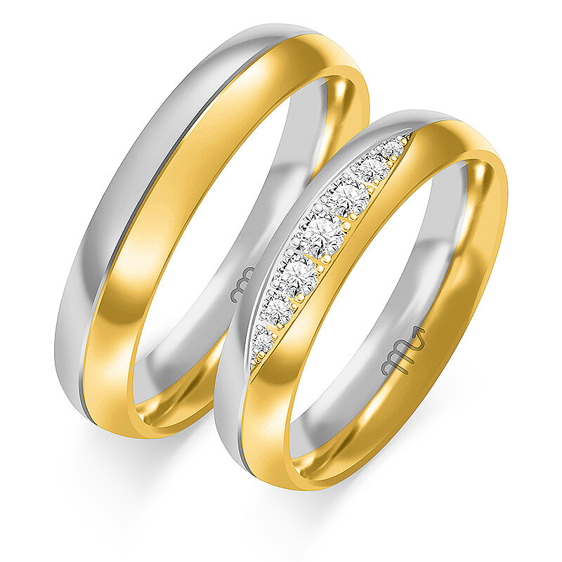 Laulības gredzeni spīdīgi ar divkrāsu akmeņiem