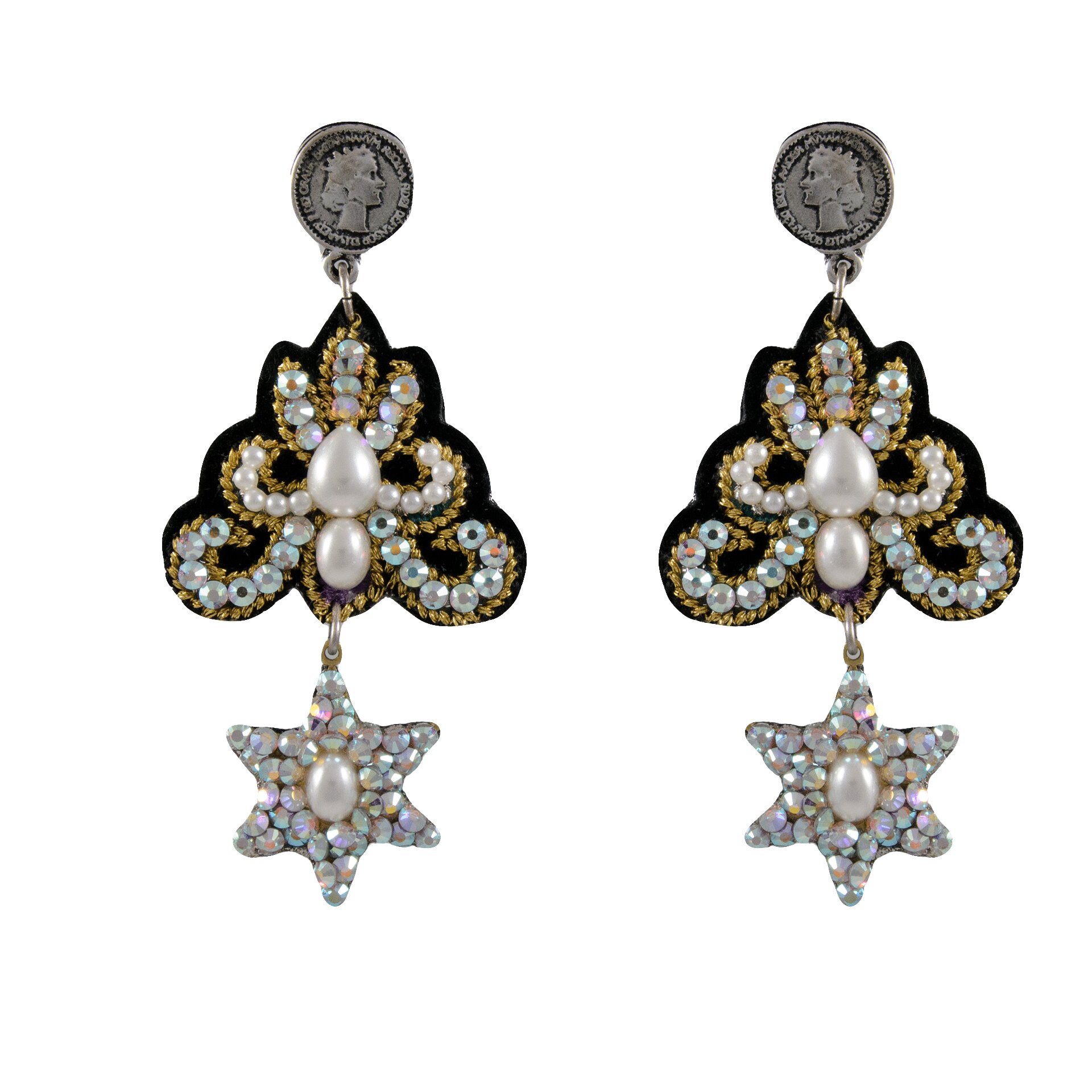 Λευκά σκουλαρίκια LINDA'S DREAM με αστέρια και πέρλες