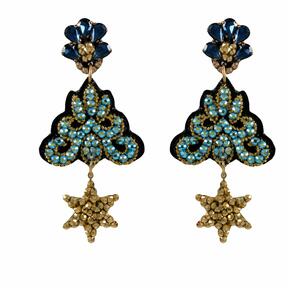 LINDA'S DREAM blue earrings with gold stars
