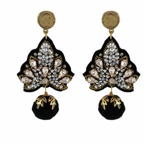 LINDA'S DREAM gray earrings with a black pom-pom and gold elements