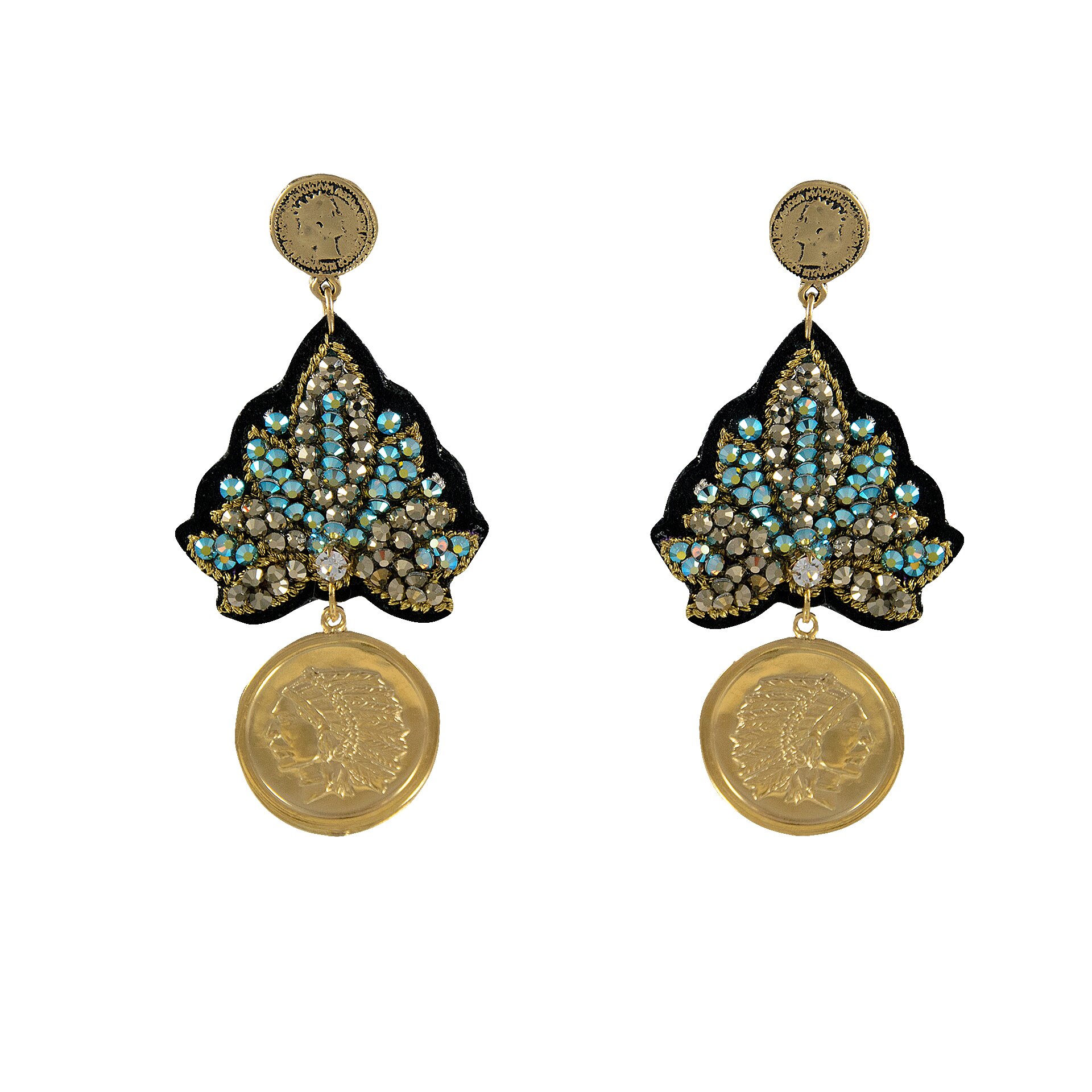 LINDA'S DREAM Indijos mėlyni auskarai su aukso elementais