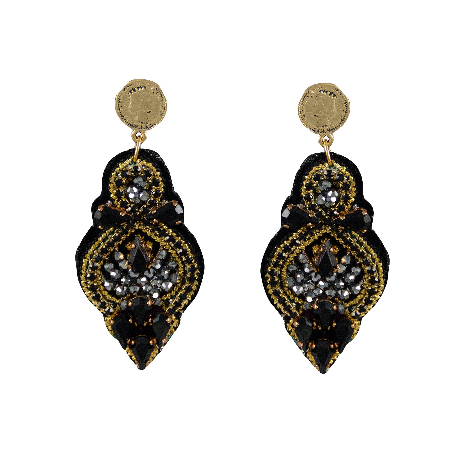 LINDA'S DREAM sorte øreringe med guldelementer
