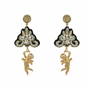 LINDA'S DREAM white earrings with golden angels