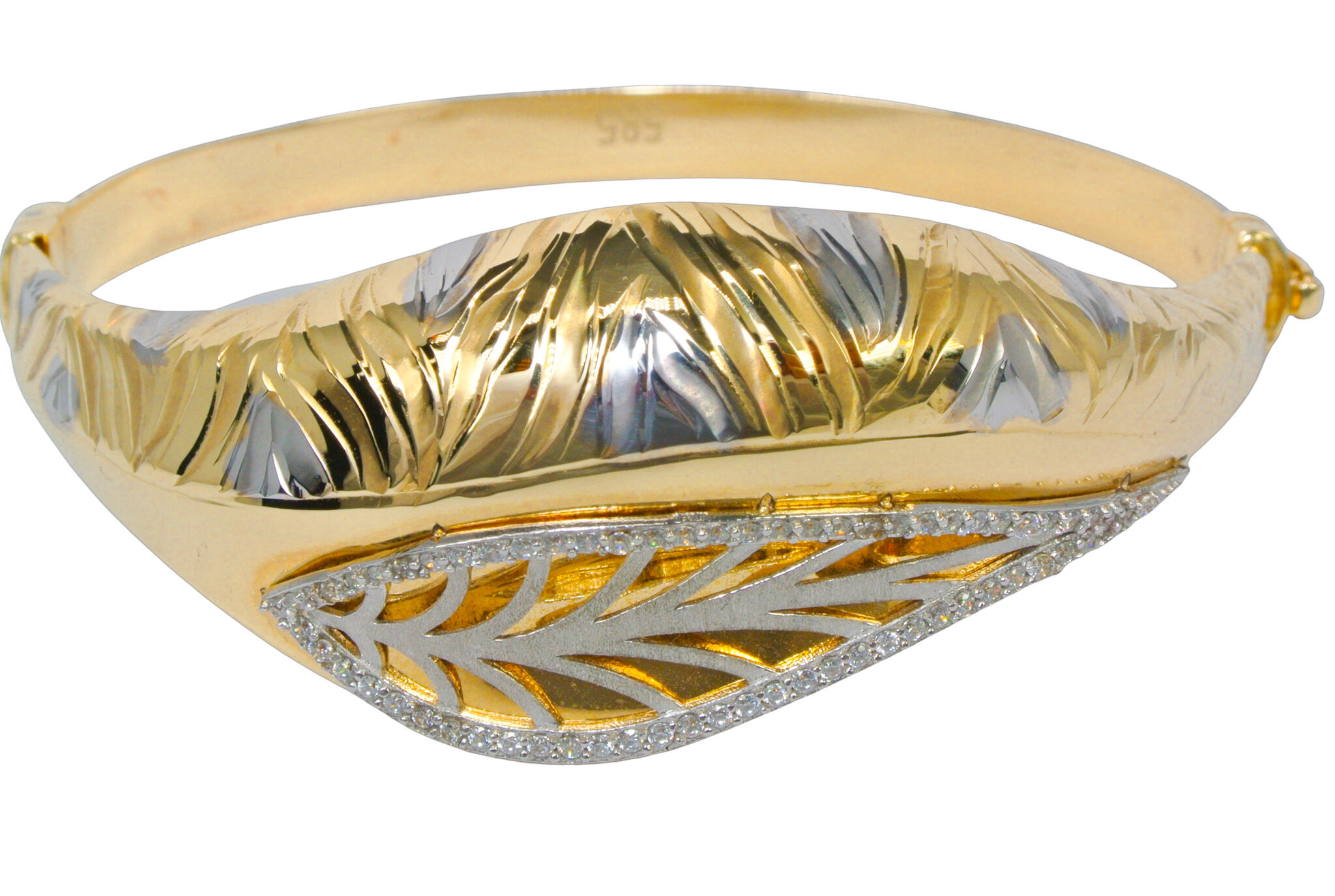 Luxurious two-tone gold hoop bracelet with zircons
