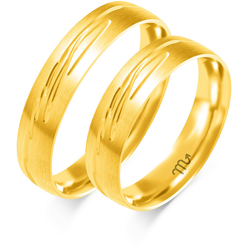 Mat vjenčano prstenje s graviranjem i poluokruglim profilom