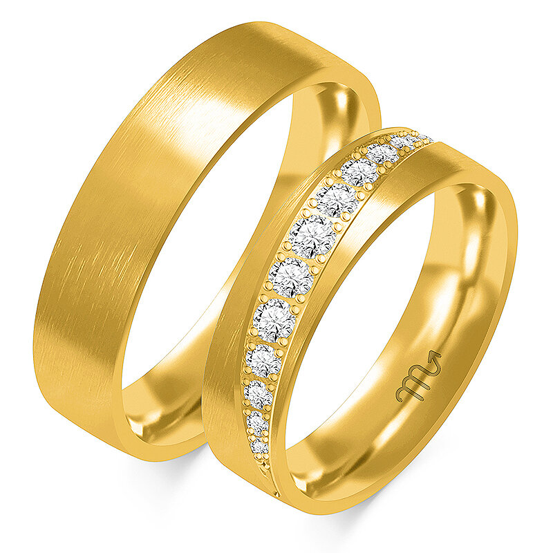 Matiniai klasikiniai vestuviniai žiedai su kalnų krištolais