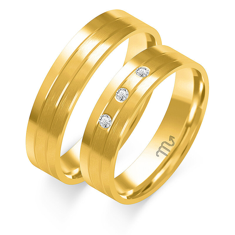 Matiniai vestuviniai žiedai su blizgančia linija ir kalnų krištolais