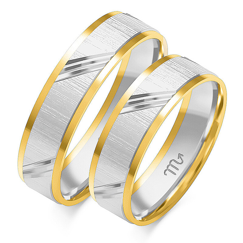 Matiniai vestuviniai žiedai su blizgiomis linijomis