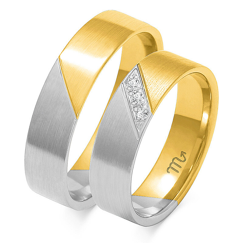 Matiniai vestuviniai žiedai su dviejų atspalvių akmenimis