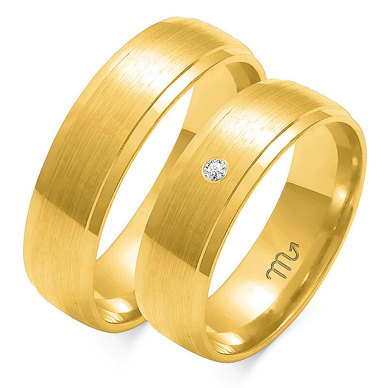 Matiniai vestuviniai žiedai su fazuotu profiliu ir akmeniu