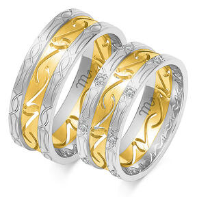 Matiniai vestuviniai žiedai su graviravimu ir kalnų krištolais