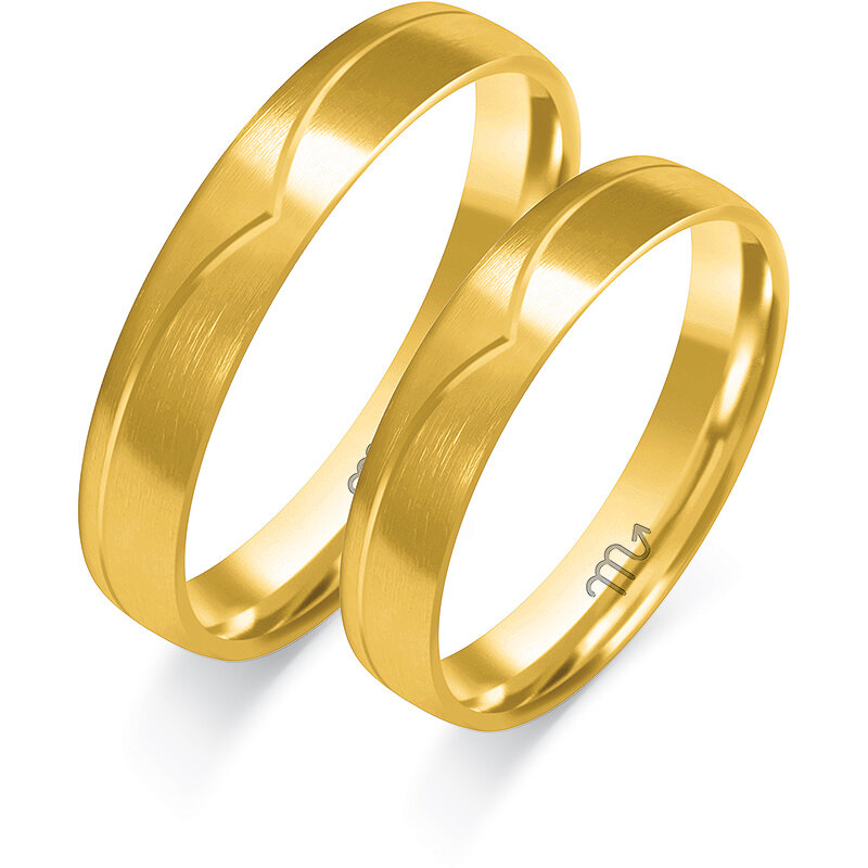 Matiniai vestuviniai žiedai su graviravimu ir pusiau apvaliu profiliu