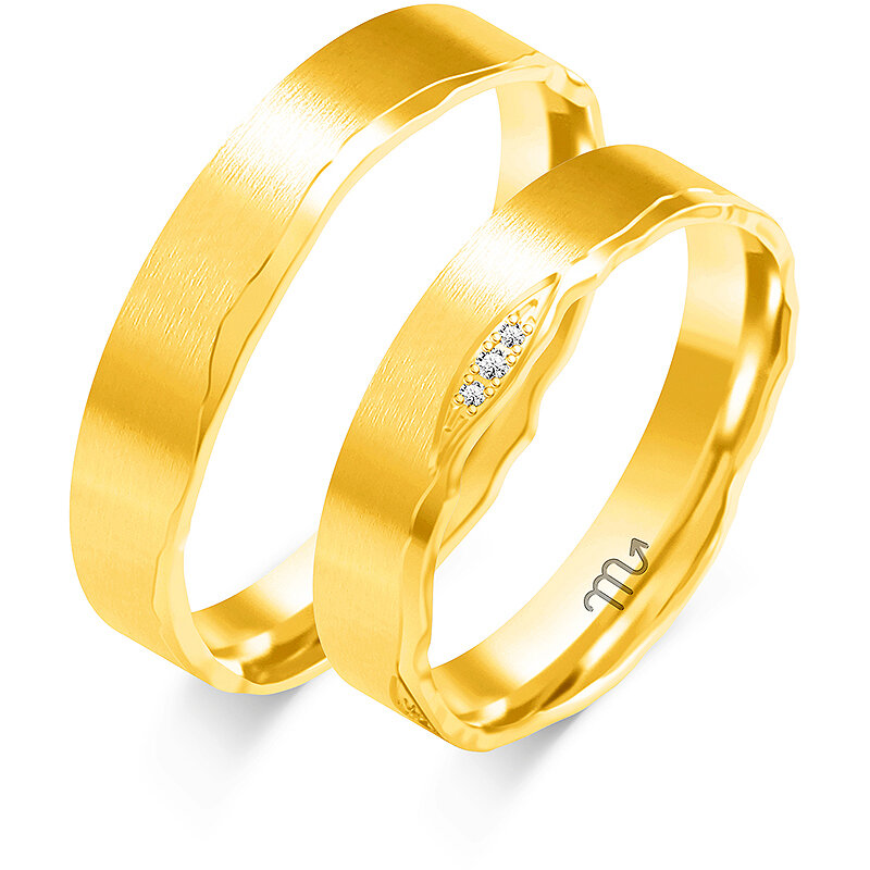 Matiniai vestuviniai žiedai su kalnų krištolais ir plokščiu profiliu