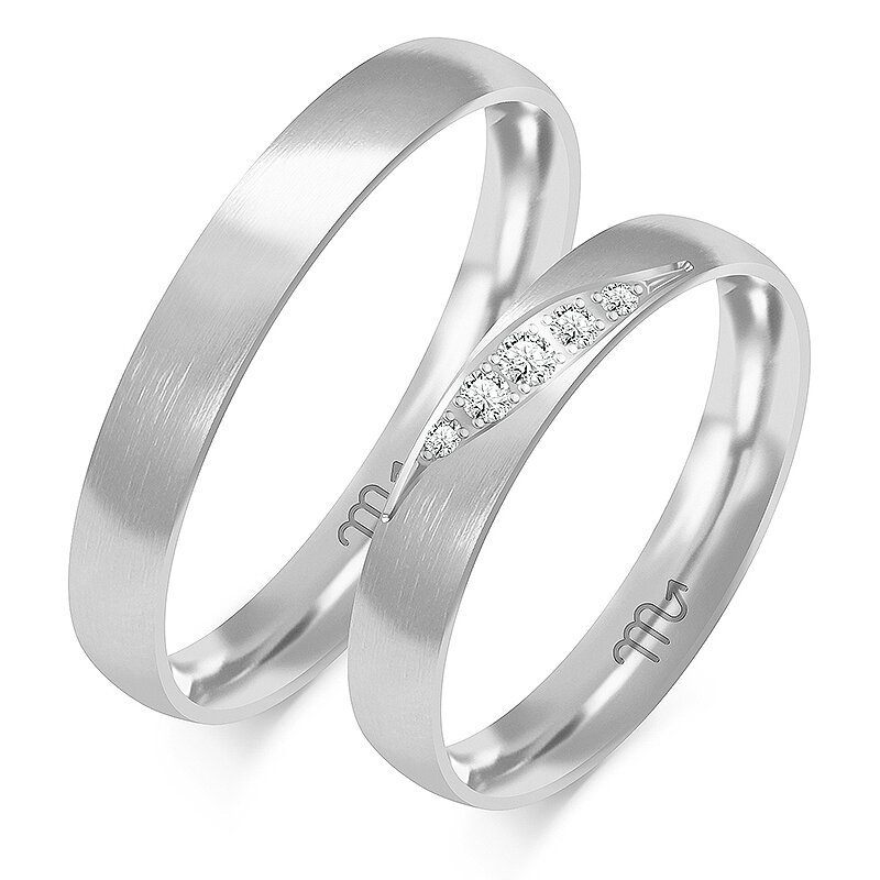 Matiniai vestuviniai žiedai su penkiais akmenimis