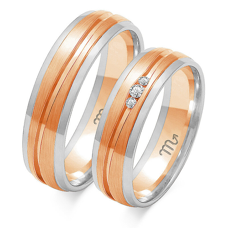 Matiniai vestuviniai žiedai su trimis akmenimis