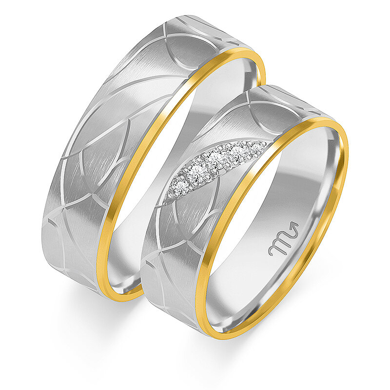 Matte engraved wedding rings with rhinestones