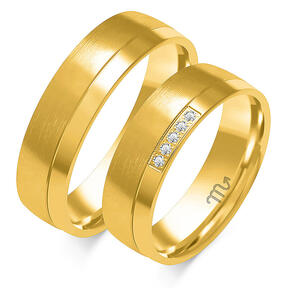 Matte wedding rings with a shiny line and five stones