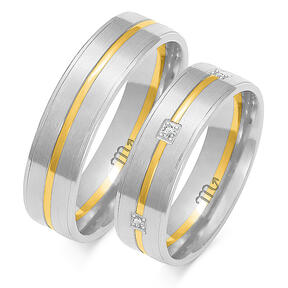 Matte wedding rings with a shiny line and rhinestones