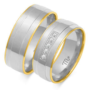 Matte wedding rings with a shiny line and rhinestones