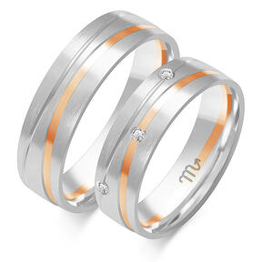 Matte wedding rings with waves and rhinestones