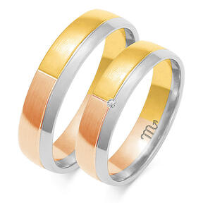 Multicolored matte wedding rings with a shiny line
