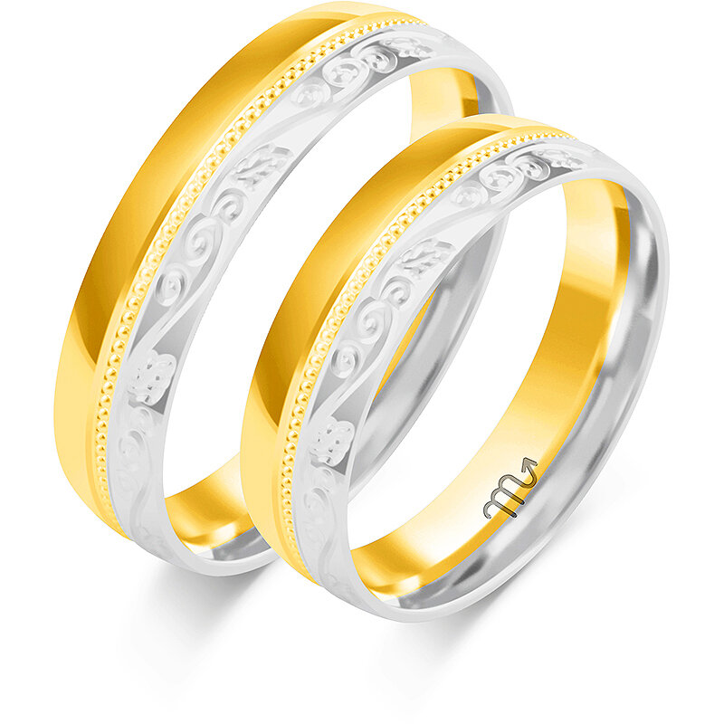 Multicolored wedding rings with engraving
