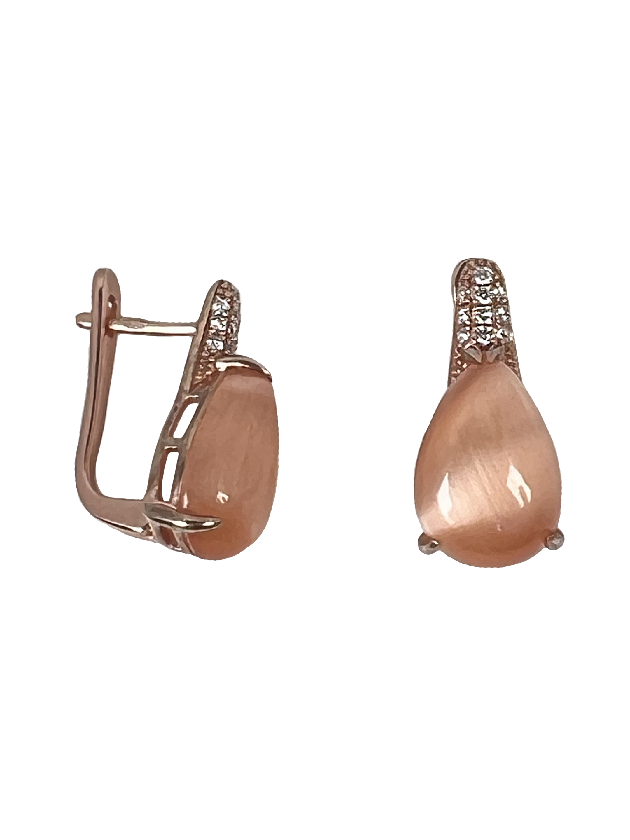 Øreringe i sølv med overfladebehandling og lyserøde sten
