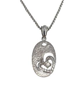Oval white gold pendant Heart with zircons