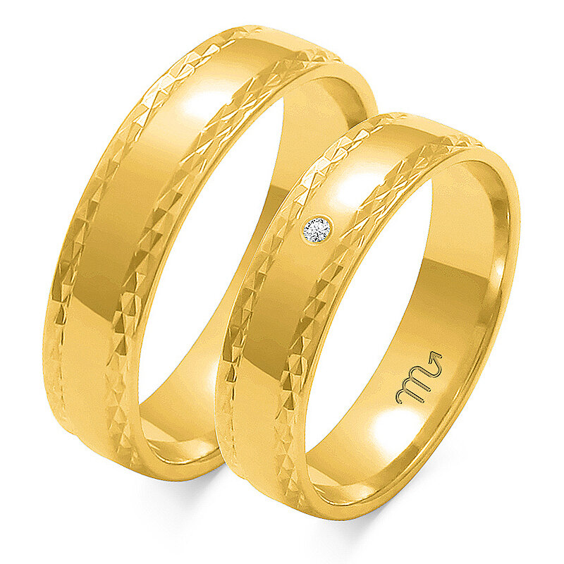 Poročni prstan sijoč graviran brez kamenčka O-104