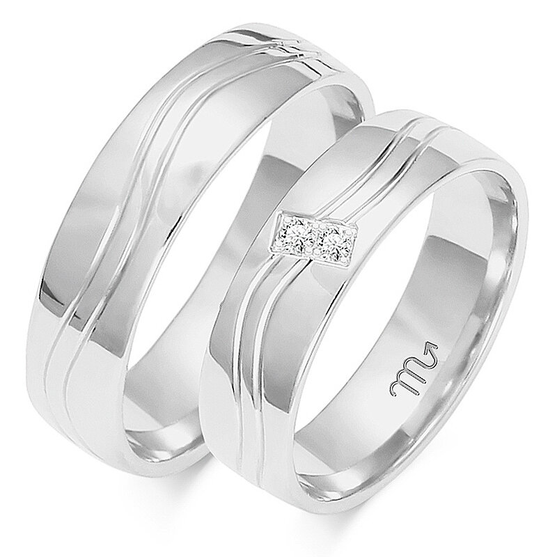 Poročni prstan z dvema sijočima kamenčkoma O-122