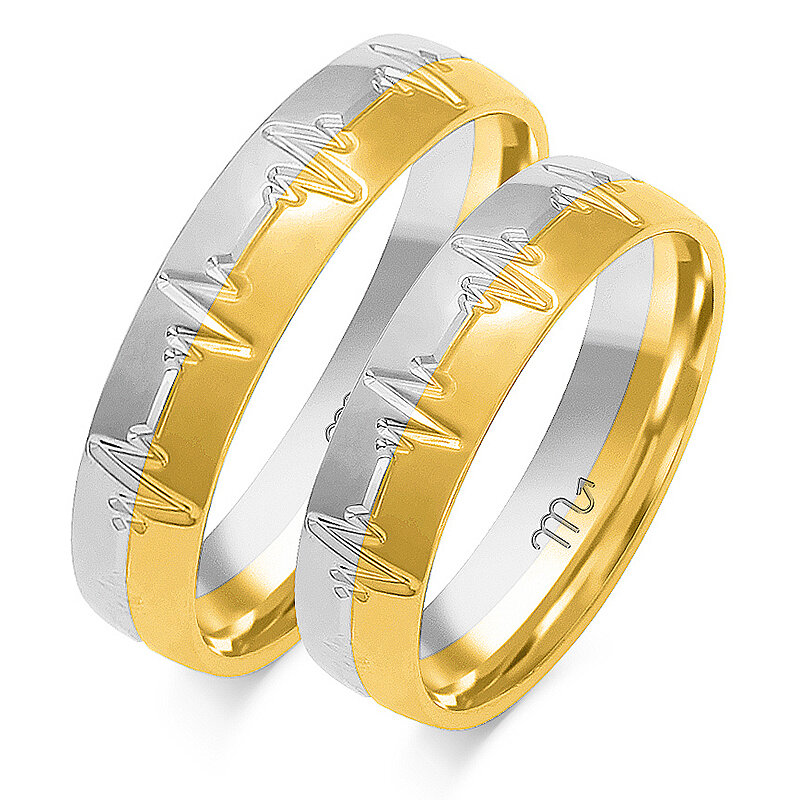 Poročni prstani gravirani sijoči kombinirani